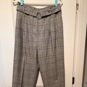 Topshop Womens Cotton Blend Plaid High-Rise Tapered Pants Gray Size  (run small)